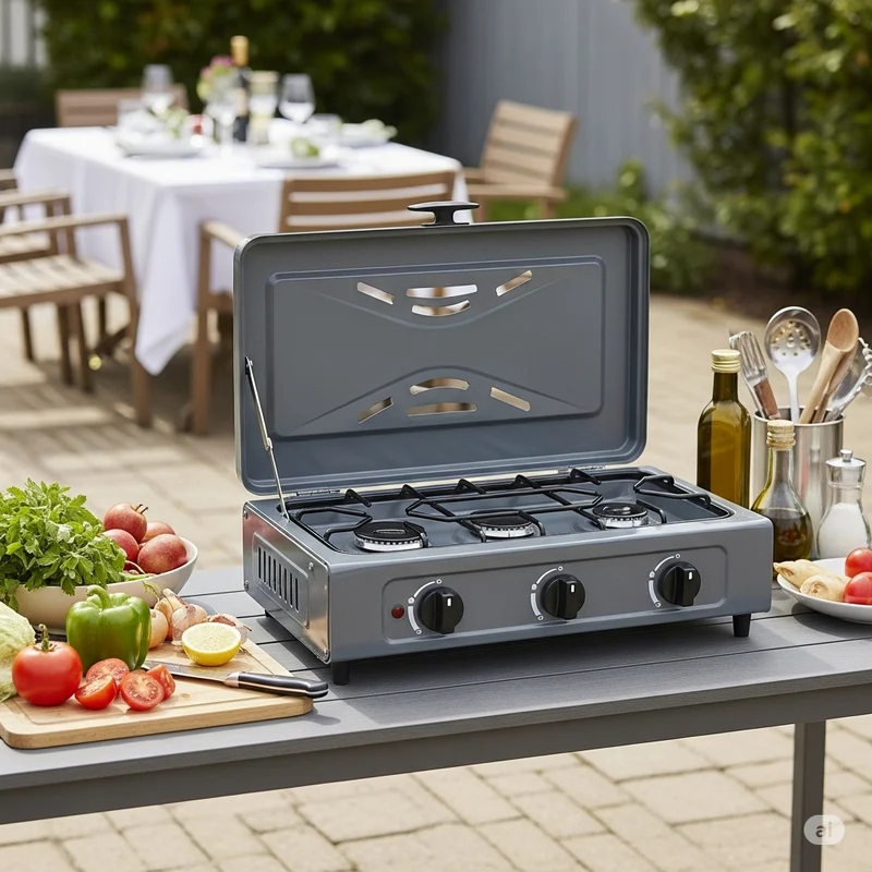 Fornello A Gas Portatile 3 Fuochi Silver