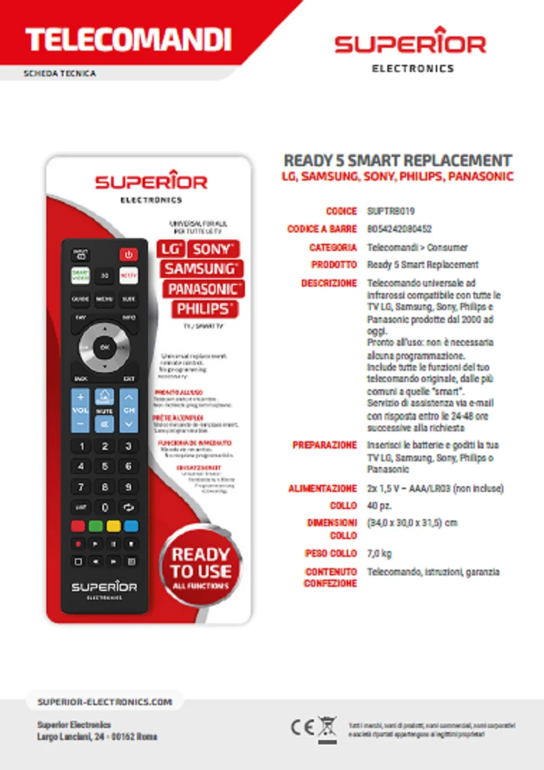 Telecomando Universale Ready 5 Pronto All'Uso