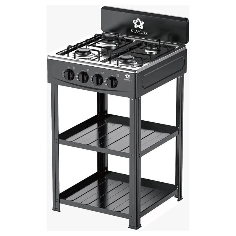 Cucina Portatile A Gas 4 Fuochi E 2 Ripiani Nero