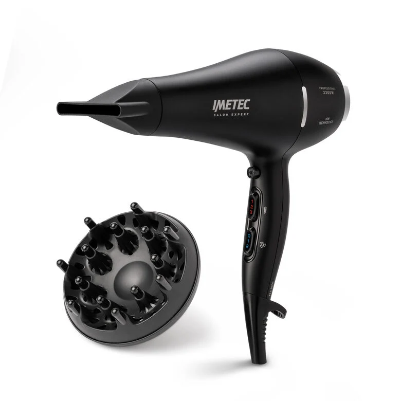 Imetec Asciugacapelli P13 3000, Motore AC, 2300W, Ioni, 2 velocità, 3 temp., Aria Fredda, Concentratore, Diffusore