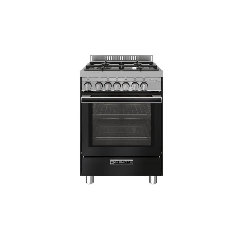 Glem Gas Cucina a Gas ST664MBK Nero Opaco 90X60 con Forno Ventilato