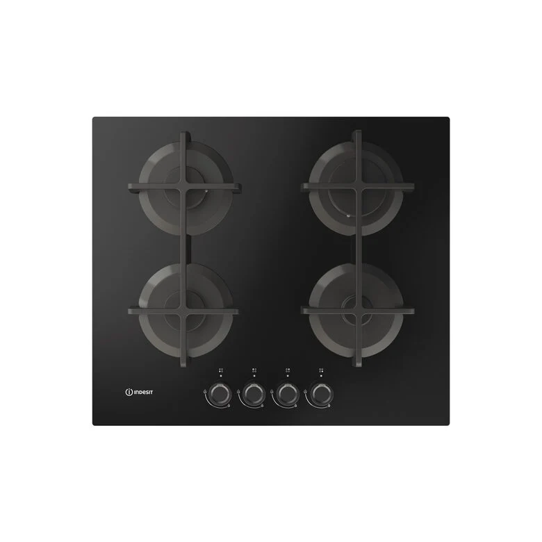 Indesit ING 61T/BK 1 piano gas vetro nero 60cm 4 fuochi griglie in ghisa lavabili in lavastoviglie