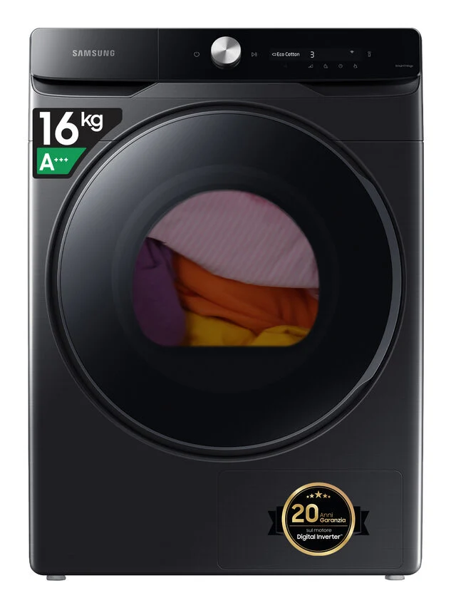 Samsung DV16DG8600BVU3 Asciugatrice A Libera Installazione 16 Kg, Pompa Di Calore, Hybrid Heat Pump, AI Control, AI Dry, Classe C, Nero