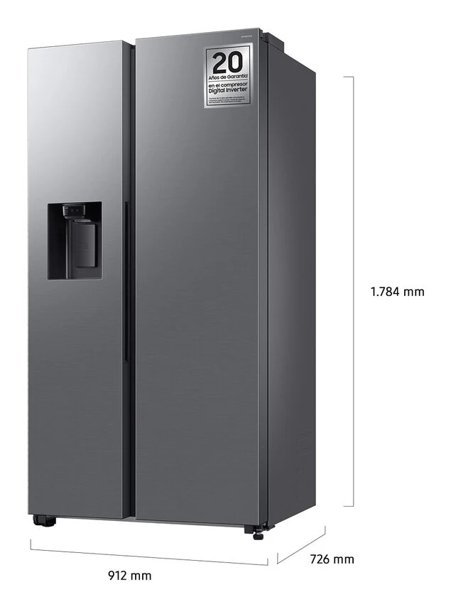 Samsung RS70F64KETEF Frigorifero Side By Side A Libera Installazione, Compressore AI Inverter, Smartthings Energy, AI Hybrid Cooling, Classe E, Acciaio