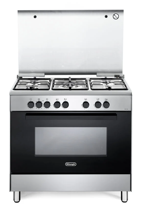 De' Longhi FMX96SG Cucina a Gas Libera installazione 90cm 5 fuochi con forno elettronico ventilato con 83l Inox/Nero
