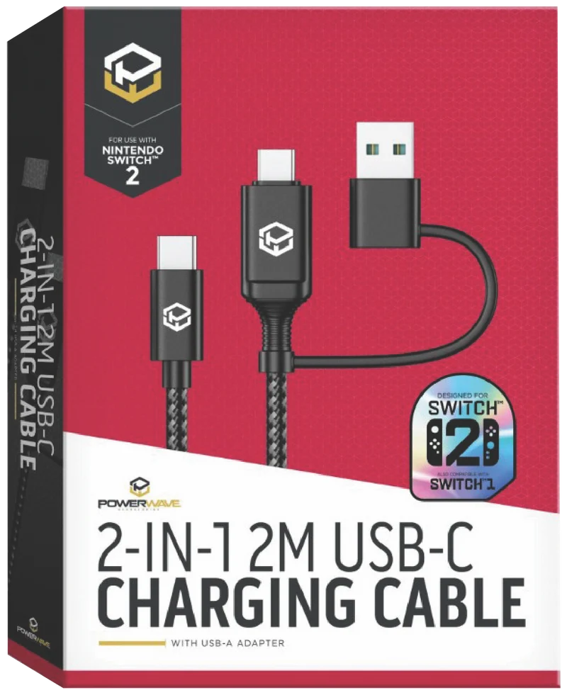 Powerwave Nintendo Switch 2 USB-C Charging Cable with USB-A Adapter (2M)