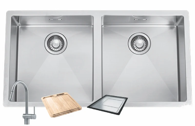 Franke Planar Double Bowl Sink with Leda Neo Gooseneck Pulldown Tap Pack